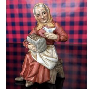 Vintage Royal Crown Figurine Old Woman with Bird 5" Taiwan (C)